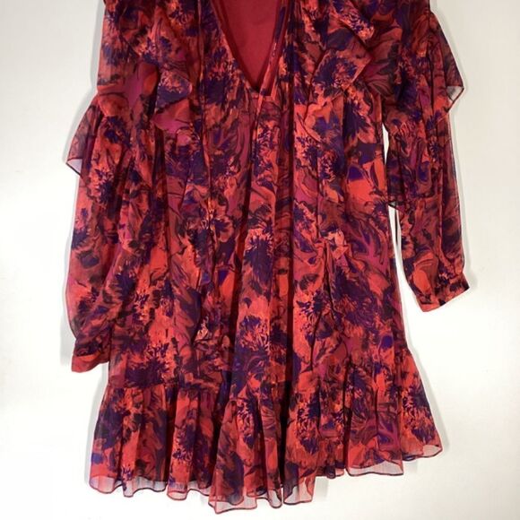 Cinq à Sept Livie Dress Women’s Red Purple Tiered Ruffle Mini Size 0 Cocktail Pa - Picture 6 of 16